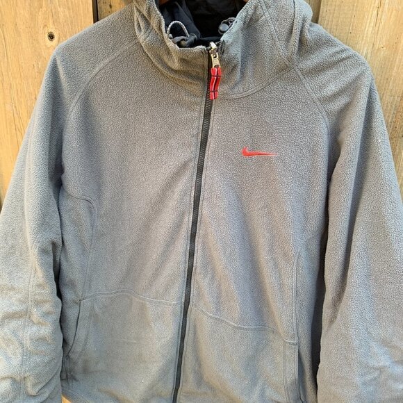 Vintage Nike Reversible Jacket Fleece Big Logo XL Gray/Black - Picture 6 of 13
